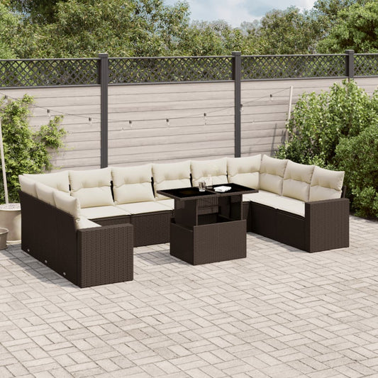 Set Divani da Giardino 11 pz con Cuscini Polyrattan Marrone - homemem39