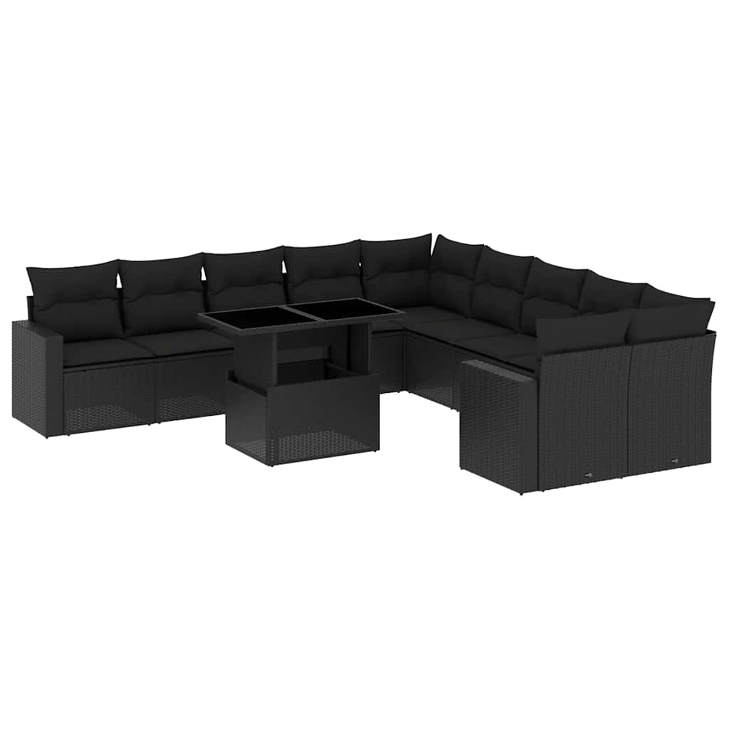 Set Divani da Giardino 11 pz con Cuscini in Polyrattan Nero | homemem39