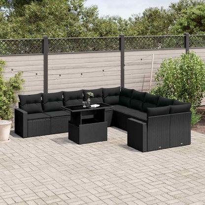 Set Divani da Giardino 11 pz con Cuscini in Polyrattan Nero | homemem39