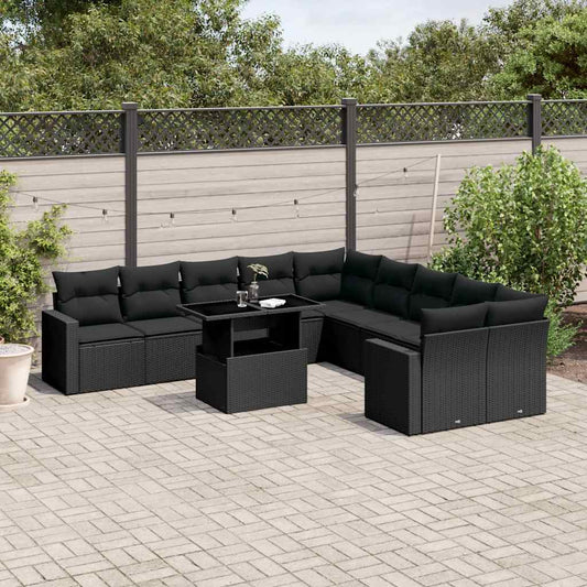 Set Divani da Giardino 11 pz con Cuscini in Polyrattan Nero - homemem39