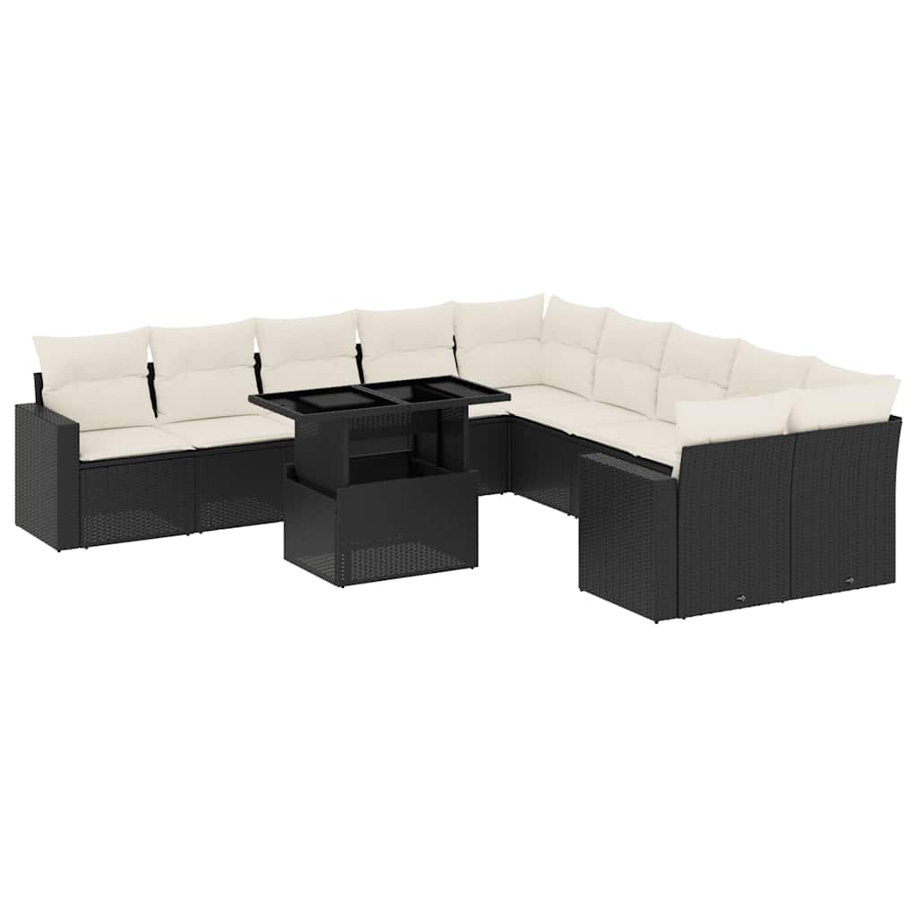 Set Divani da Giardino 11 pz con Cuscini in Polyrattan Nero - homemem39