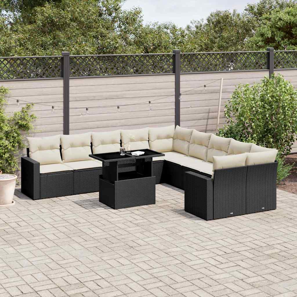 Set Divani da Giardino 11 pz con Cuscini in Polyrattan Nero | homemem39