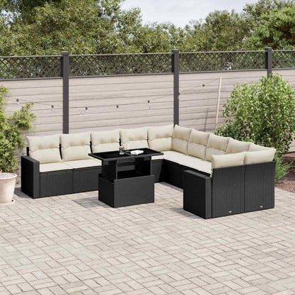 Set Divani da Giardino 11 pz con Cuscini in Polyrattan Nero