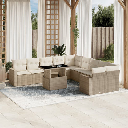 Set Divani da Giardino 11 pz con Cuscini Beige in Polyrattan - homemem39