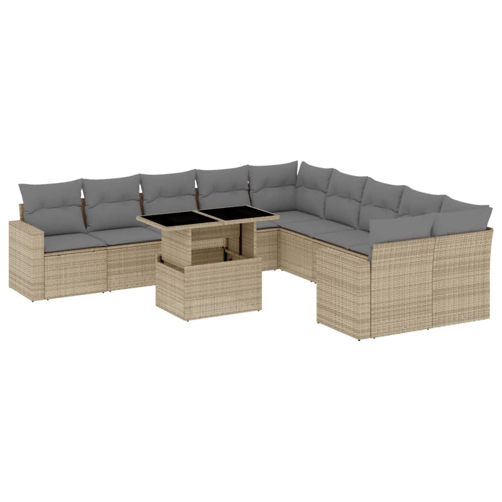 Set Divani da Giardino 11 pz con Cuscini Beige in Polyrattan | homemem39