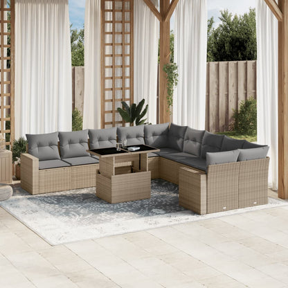 Set Divani da Giardino 11 pz con Cuscini Beige in Polyrattan | homemem39
