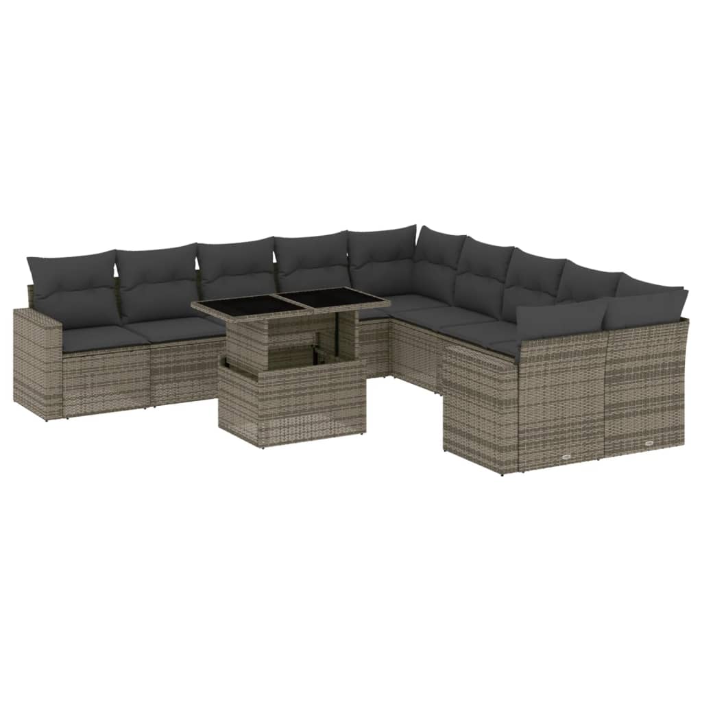 Set Divani da Giardino 11 pz con Cuscini in Polyrattan Grigio | homemem39