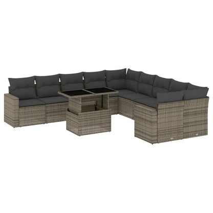 Set Divani da Giardino 11 pz con Cuscini in Polyrattan Grigio | homemem39