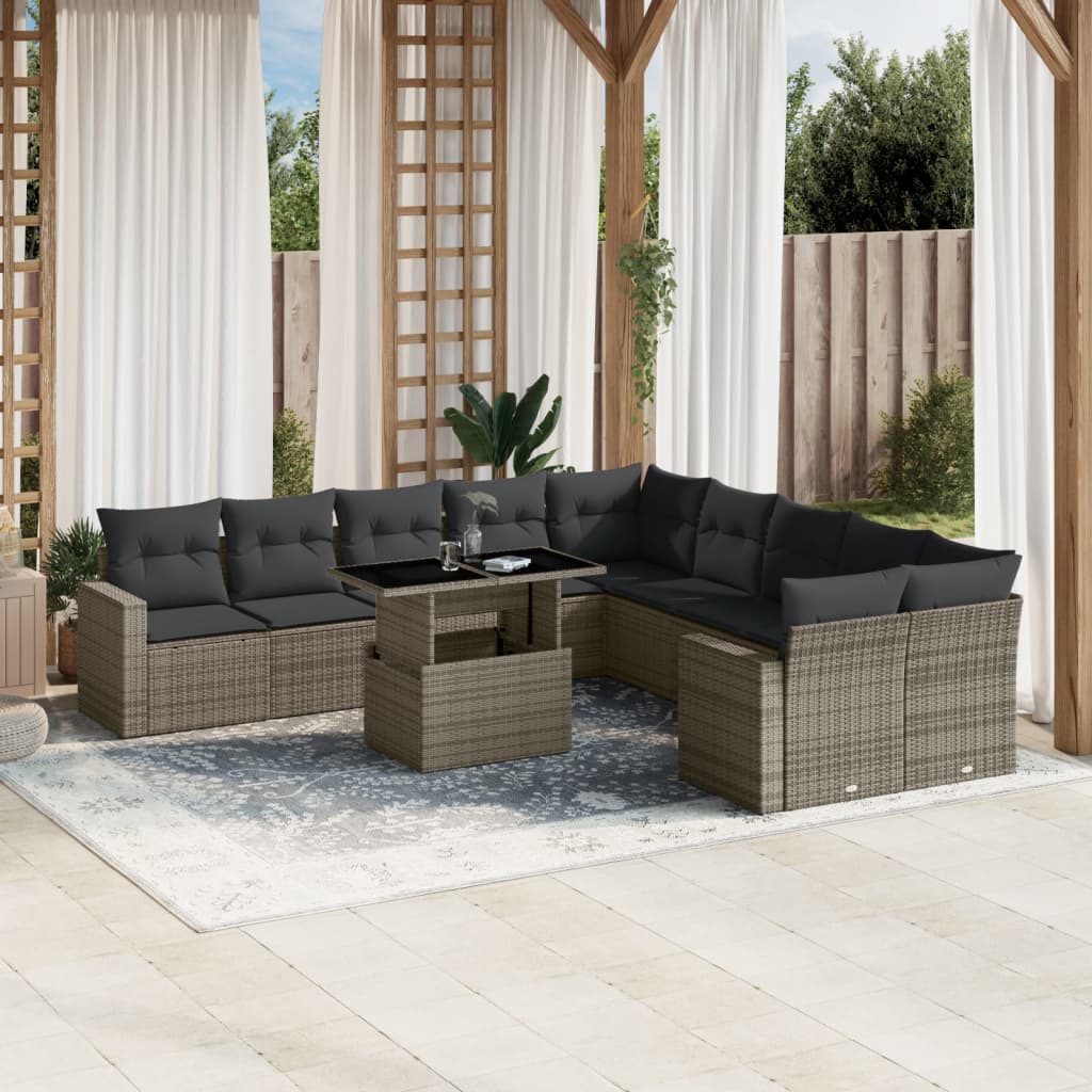 Set Divani da Giardino 11 pz con Cuscini in Polyrattan Grigio - homemem39
