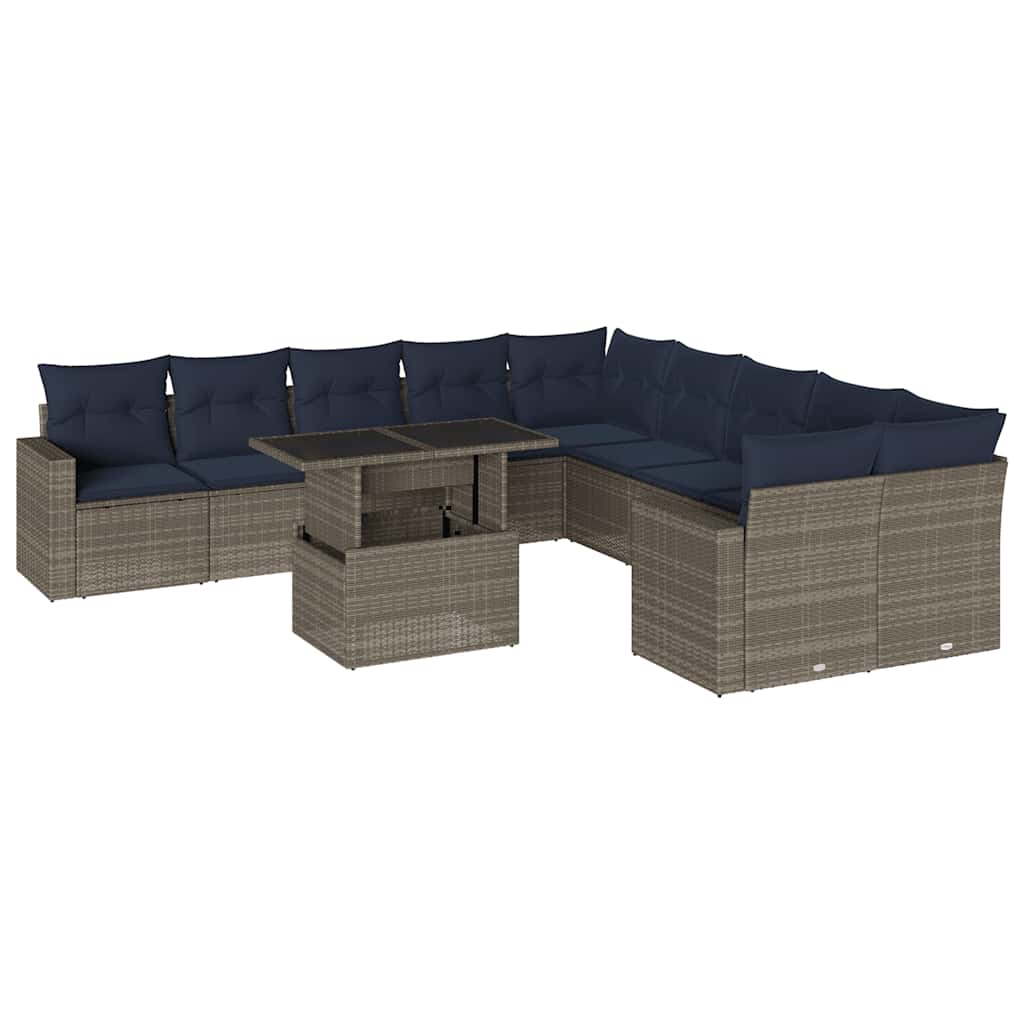 Set Divani da Giardino 11 pz con Cuscini Grigio in Polyrattan | homemem39