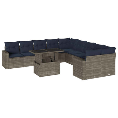 Set Divani da Giardino 11 pz con Cuscini Grigio in Polyrattan | homemem39