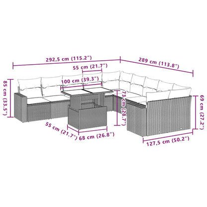 Set Divani da Giardino 11 pz con Cuscini Grigio in Polyrattan | homemem39