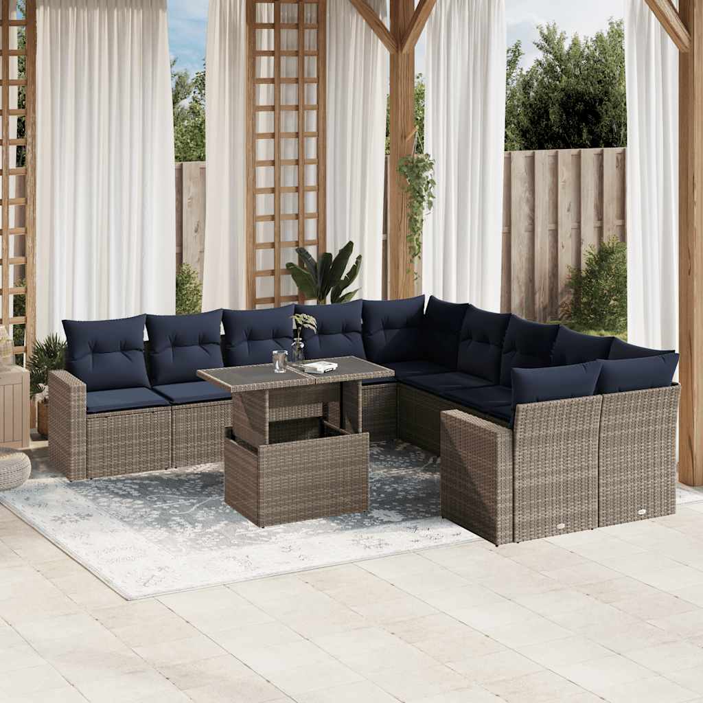 Set Divani da Giardino 11 pz con Cuscini Grigio in Polyrattan