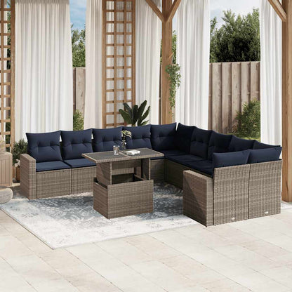 Set Divani da Giardino 11 pz con Cuscini Grigio in Polyrattan
