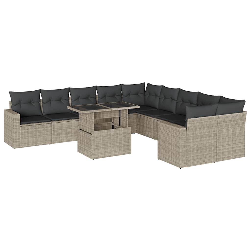 Set Divani da Giardino 11 pz con Cuscini in Polyrattan Grigio | homemem39