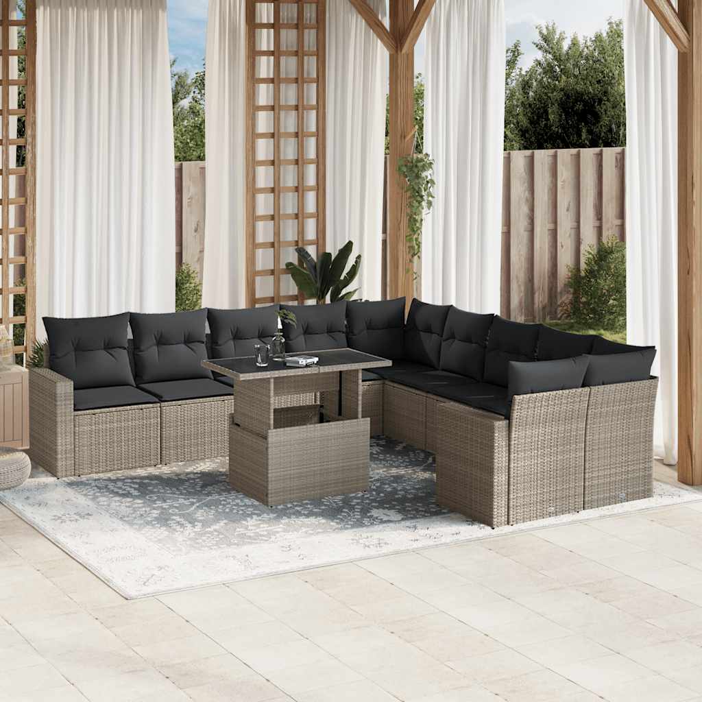Set Divani da Giardino 11 pz con Cuscini in Polyrattan Grigio
