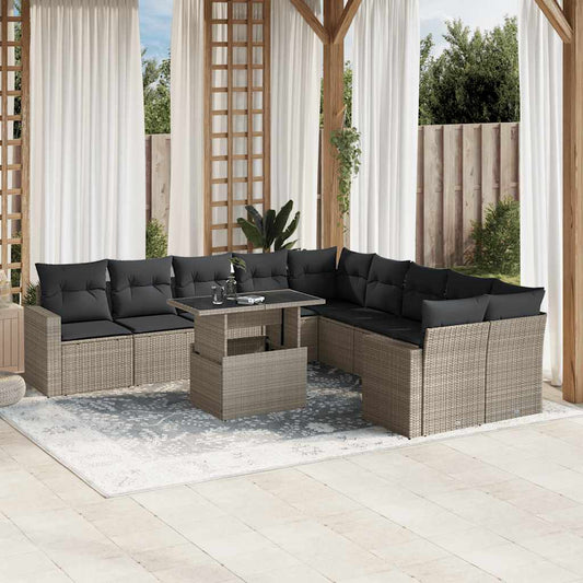 Set Divani da Giardino 11 pz con Cuscini in Polyrattan Grigio - homemem39