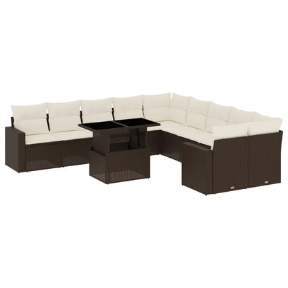 Set Divani da Giardino 11 pz con Cuscini Polyrattan Marrone - homemem39