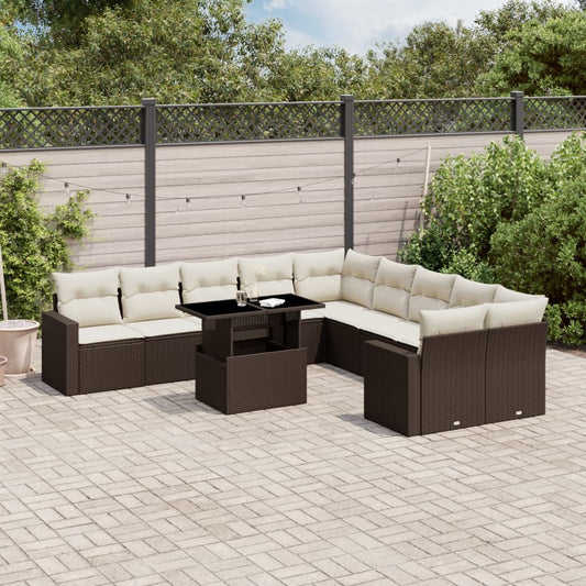 Set Divani da Giardino 11 pz con Cuscini Polyrattan Marrone - homemem39