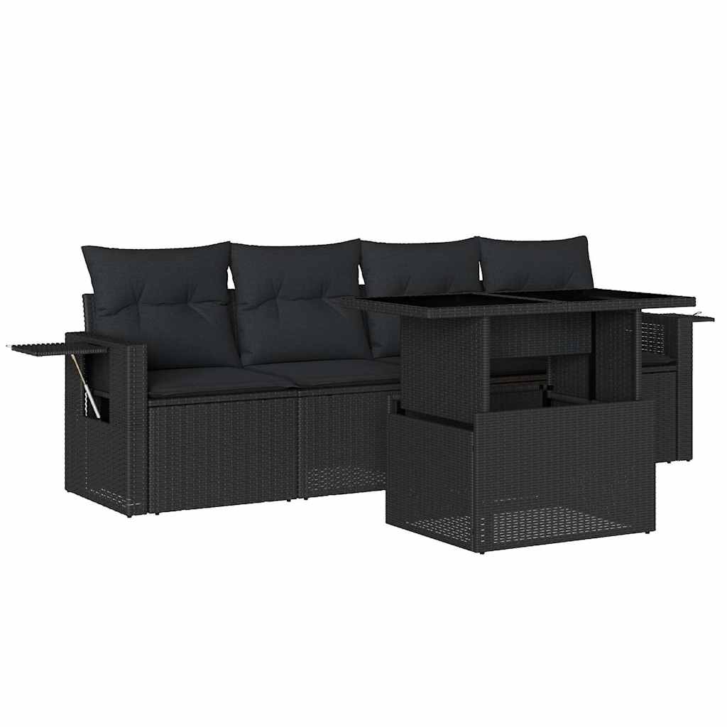 Set Divani da Giardino 5 pz con Cuscini in Polyrattan Nero - homemem39