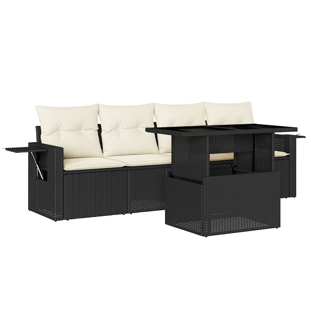 Set Divani da Giardino 5 pz con Cuscini in Polyrattan Nero - homemem39
