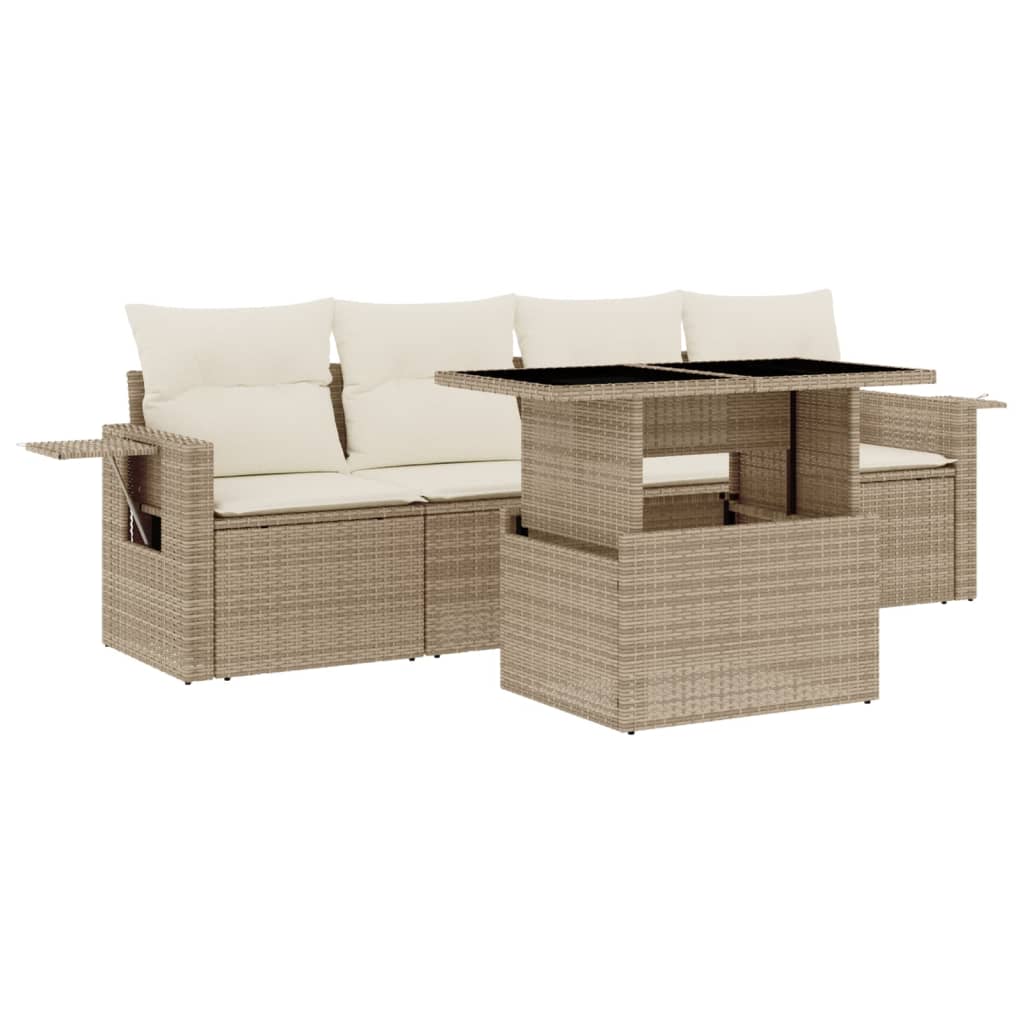 Set Divano da Giardino 5 pz con Cuscini Beige in Polyrattan - homemem39