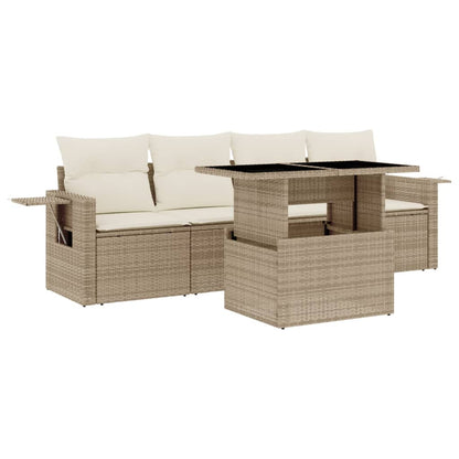 Set Divano da Giardino 5 pz con Cuscini Beige in Polyrattan - homemem39