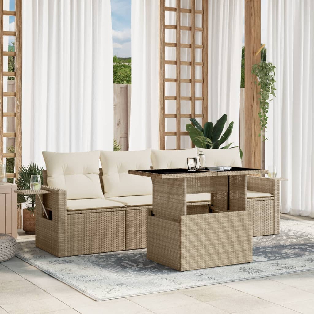 Set Divano da Giardino 5 pz con Cuscini Beige in Polyrattan - homemem39