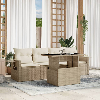 Set Divano da Giardino 5 pz con Cuscini Beige in Polyrattan - homemem39