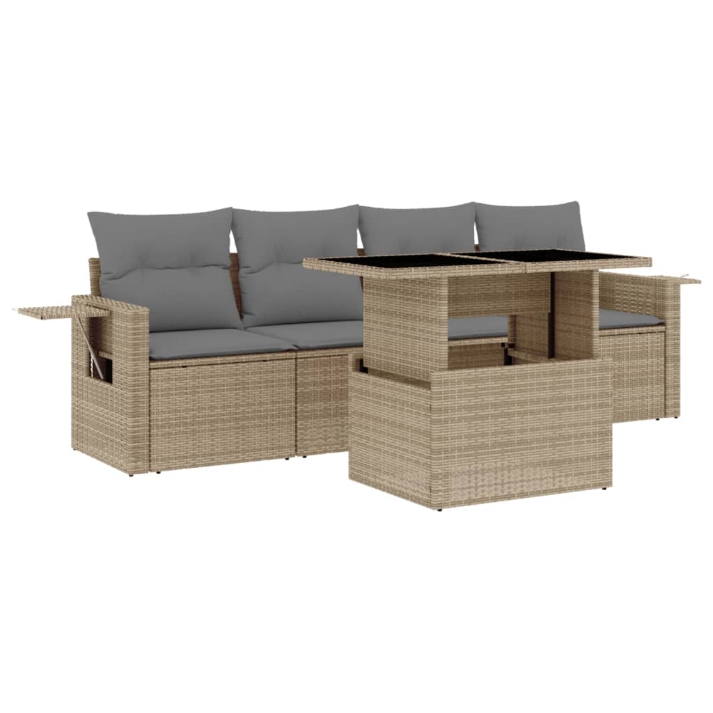 Set Divano da Giardino 5 pz con Cuscini Beige in Polyrattan - homemem39