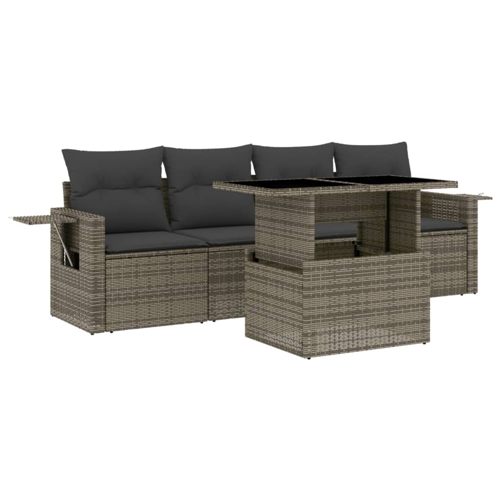 Set Divano da Giardino 5 pz con Cuscini Grigio in Polyrattan - homemem39