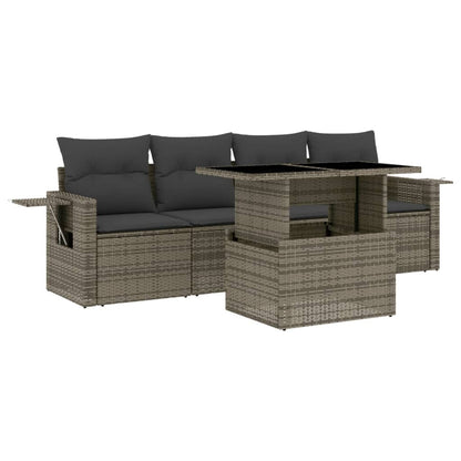 Set Divano da Giardino 5 pz con Cuscini Grigio in Polyrattan - homemem39