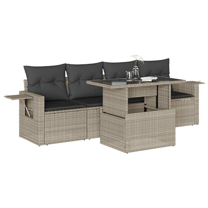 Set Divano da Giardino 5pz con Cuscini Grigio Chiaro Polyrattan | homemem39