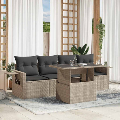 Set Divano da Giardino 5pz con Cuscini Grigio Chiaro Polyrattan | homemem39