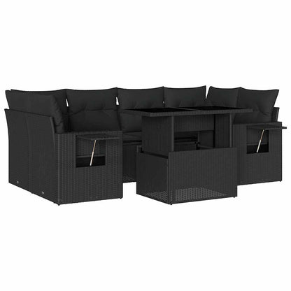 Set Divani da Giardino con Cuscini 7pz Nero Polyrattan | homemem39