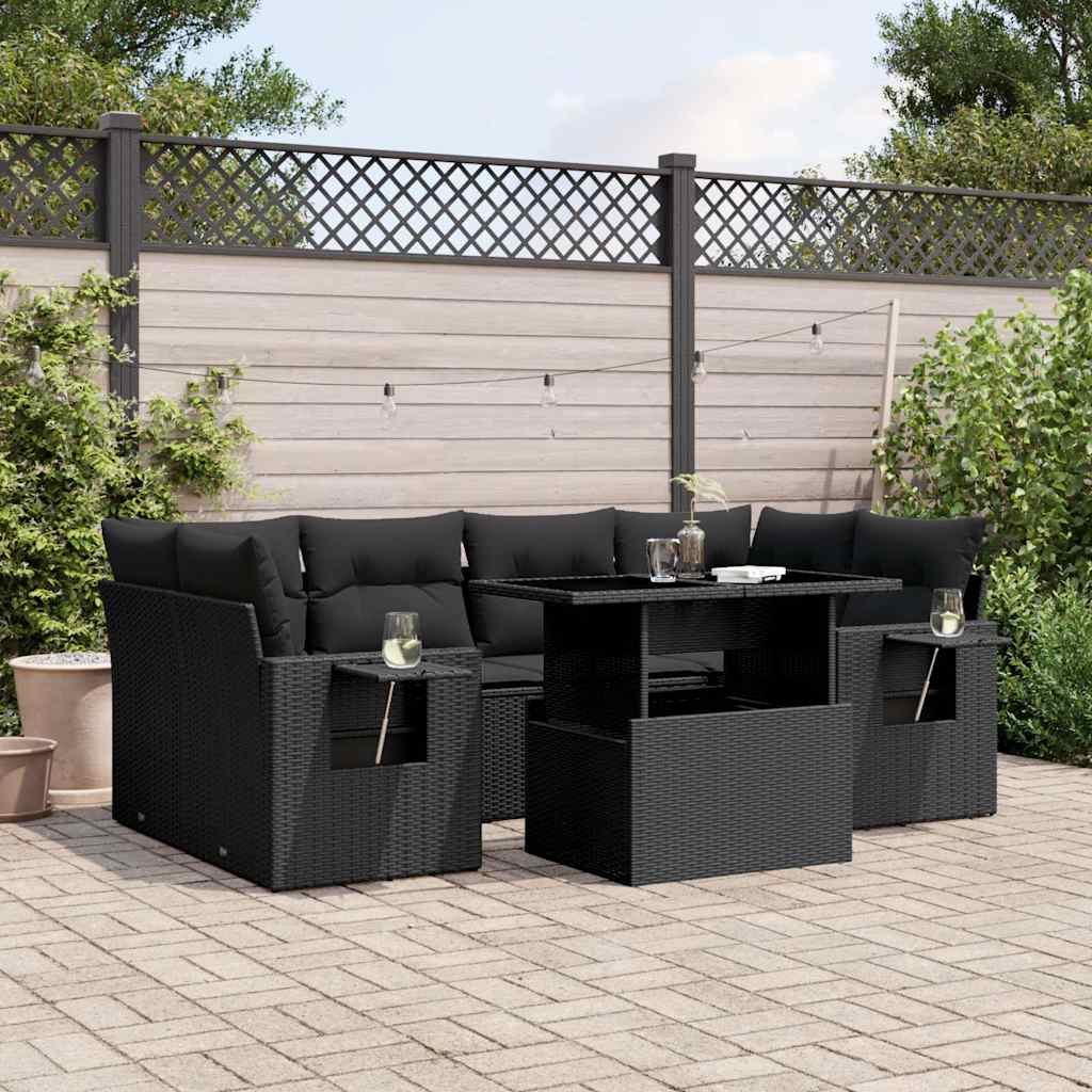 Set Divani da Giardino con Cuscini 7pz Nero Polyrattan - homemem39