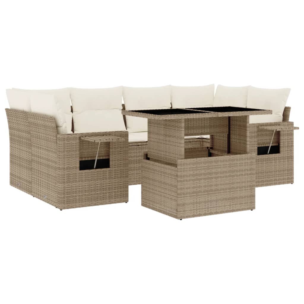 Set Divani da Giardino 7 pz con Cuscini Beige in Polyrattan - homemem39