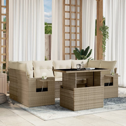 Set Divani da Giardino 7 pz con Cuscini Beige in Polyrattan - homemem39