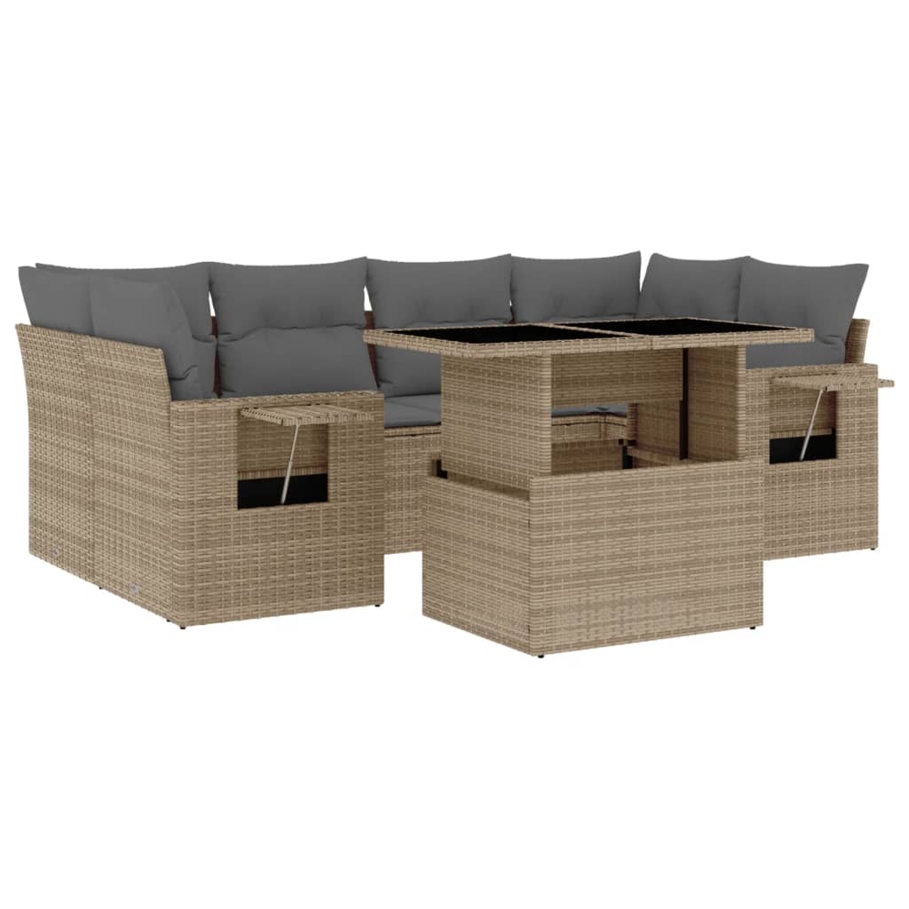 Set Divani da Giardino 7 pz con Cuscini Beige in Polyrattan - homemem39