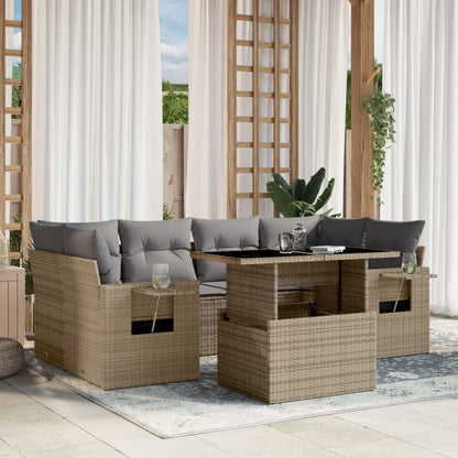 Set Divani da Giardino 7 pz con Cuscini Beige in Polyrattan | homemem39