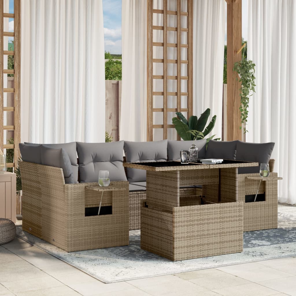 Set Divani da Giardino 7 pz con Cuscini Beige in Polyrattan - homemem39