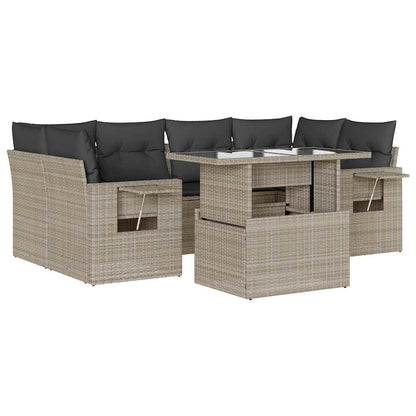 Set Divani da Giardino 7pz con Cuscini Grigio Chiaro Polyrattan - homemem39