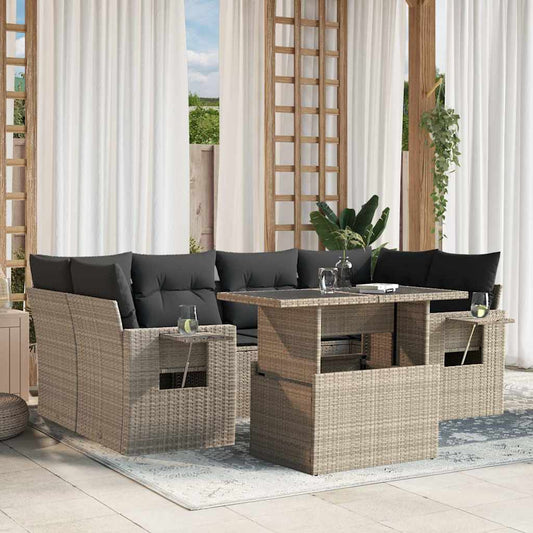 Set Divani da Giardino 7pz con Cuscini Grigio Chiaro Polyrattan - homemem39