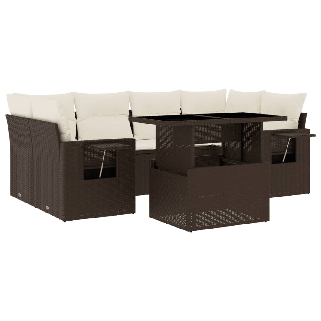 Set Divani da Giardino 7 pz con Cuscini Marrone in Polyrattan - homemem39