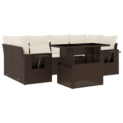 Set Divani da Giardino 7 pz con Cuscini Marrone in Polyrattan - homemem39
