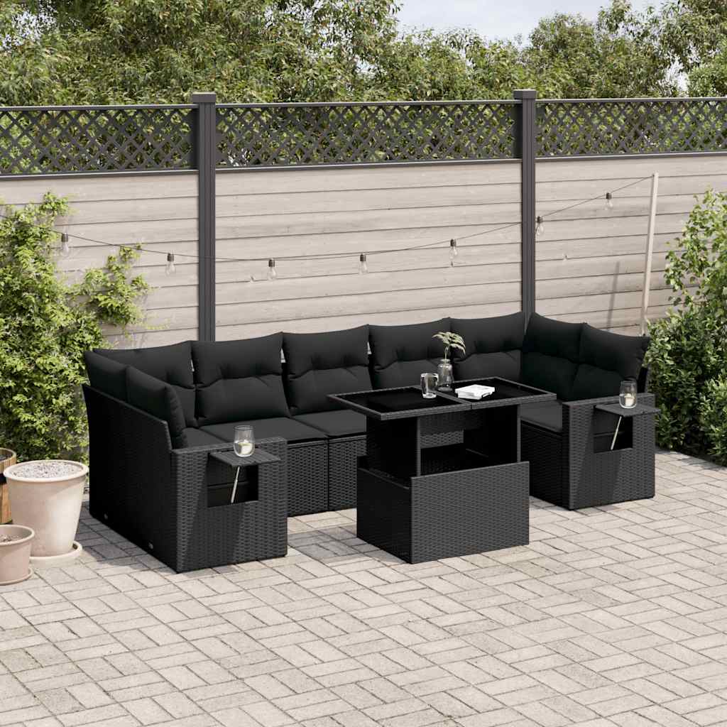 Set Divani da Giardino con Cuscini 8 pz Nero in Polyrattan - homemem39