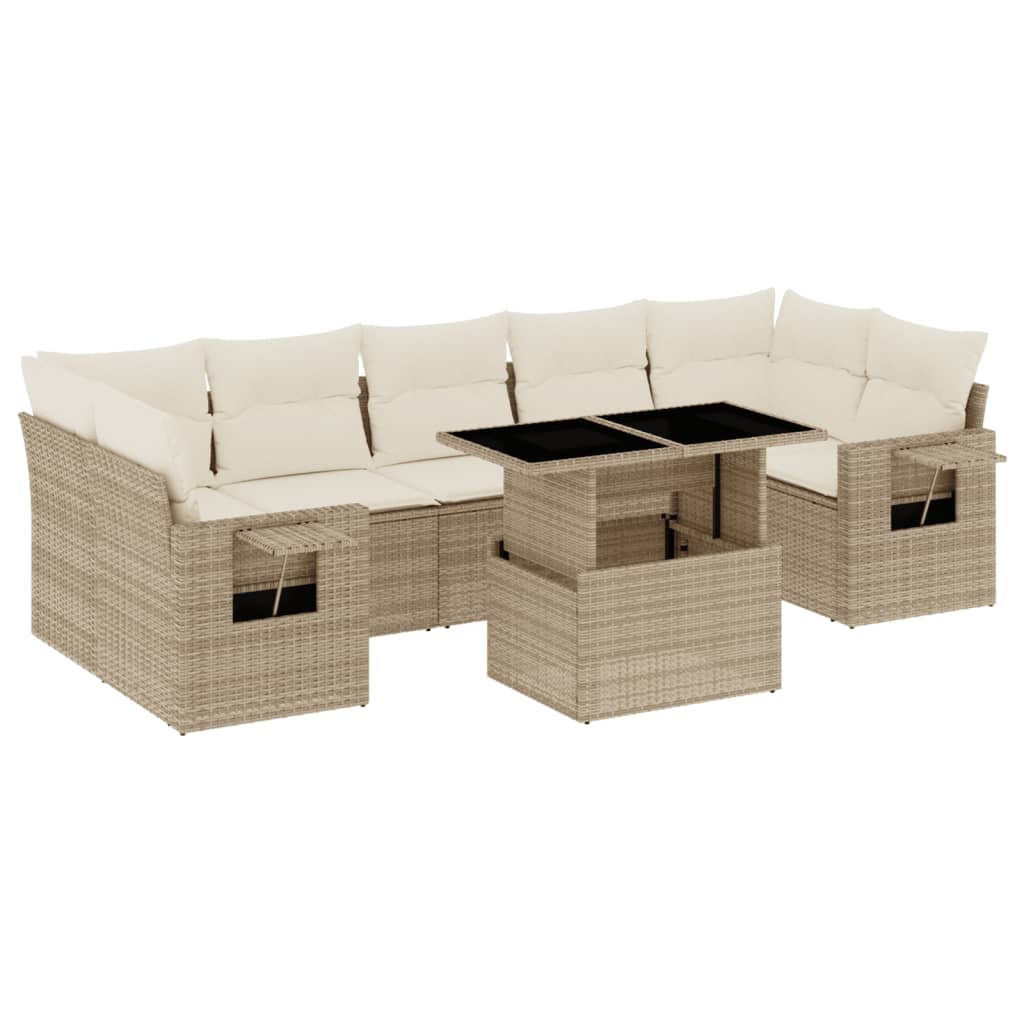 Set Divano da Giardino 8 pz con Cuscini Beige in Polyrattan - homemem39