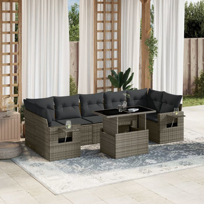 Set Divano da Giardino 8 pz con Cuscini Grigio in Polyrattan - homemem39