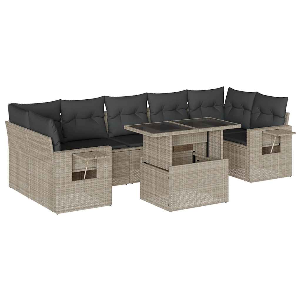 Set Divano da Giardino 8pz con Cuscini Grigio Chiaro Polyrattan - homemem39