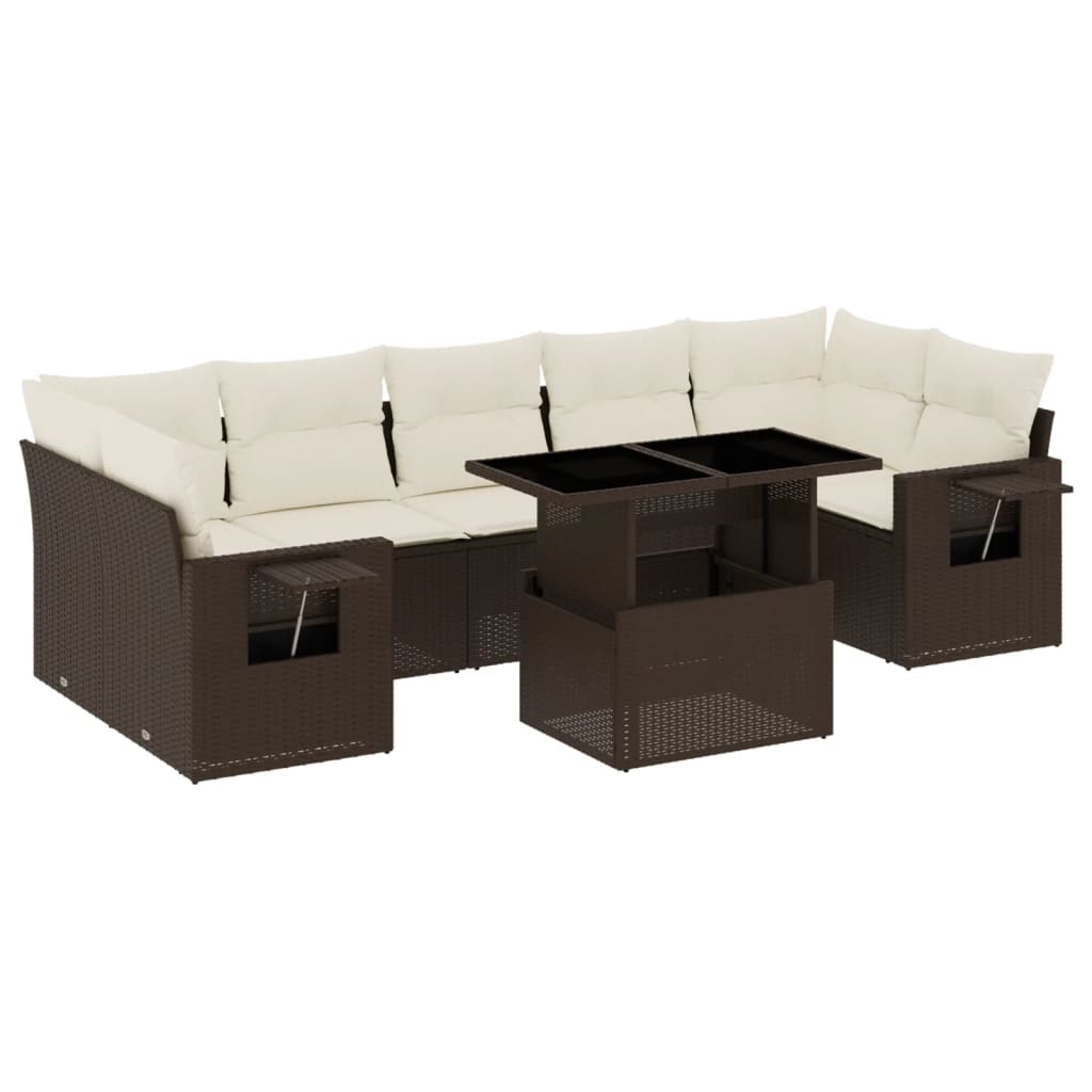 Set Divani da Giardino 8 pz con Cuscini Marrone in Polyrattan - homemem39